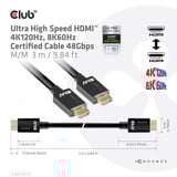 Club 3D Ultra High Speed HDMI 2.1 gecertificeerde kabel male-male Zwart, 3 meter, 4K 120Hz, 8K 60Hz, 48Gbps