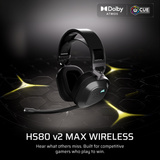 Corsair HS80 v2 MAX Wireless over-ear gaming headset Zwart/grijs, 2,4 GHz / Bluetooth, PlayStation, Switch, Smartphone, Pc