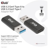 Club 3D USB-A 3.2 Gen 1 naar USB-C 3.2 Gen 1 adapter Zwart