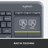 Logitech Wireless Touch Keyboard K400 Plus, toetsenbord Antraciet, EU lay-out (QWERTY)