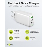 goobay USB-C PD GaN Multiport snellader (65 W) Wit, 2x USB-C, 1x USB-A, Power Delivery, QuickCharge