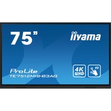 iiyama Prolite TE7512MIS-B3AG 75" 4K Ultra HD Public Display Zwart, 4K UHD, Touch, WiFi, VGA, HDMI, USB-C, LAN, Audio