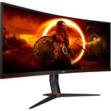 AOC CU34G2XE/BK 34" Curved UltraWide gaming monitor Zwart (mat)/rood, HDMI, DisplayPort