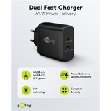 goobay 65W GaN USB-C PD Dual Fast Charger Zwart