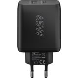 goobay 65W GaN USB-C PD Dual snellader Zwart, 1x USB-C, 1x USB-A
