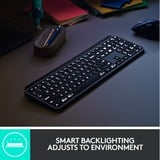 Logitech MX Keys Advanced Wireless Illuminated Keyboard, toetsenbord Zwart, US lay-out, Bluetooth 