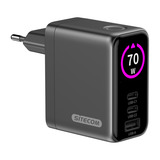 Sitecom 70W GaN Power Delivery Wall Charger with full color LED display Zwart
