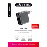 Sitecom 70W GaN Power Delivery wandoplader met led-scherm Zwart