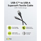 goobay Supersoft USB-C > USB-A 2.0 kabel Zwart, 3 meter