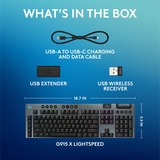 Logitech G915 X LIGHTSPEED Low-Profile Wireless Gaming Keyboard Zwart, US-International lay-out (QWERTY), GL Tactile, 100%, Double-Shot PBT, RGB, LIGHTSPEED draadloos / Bluetooth / USB-C