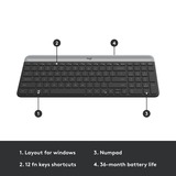 Logitech MK470 Slim draadloze desktopset Zwart, US-International lay-out (QWERTY), Scissor switches, 100%, 1000 dpi