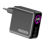 Sitecom 140W GaN Power Delivery Wall Charger with full color LED display Zwart