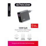 Sitecom 140W GaN Power Delivery Wall Charger with full color LED display Zwart