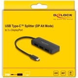 DeLOCK USB-C naar 3x DisplayPort Splitter MST Zwart, 0,15 meter