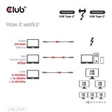 Club 3D Gecertificeerde Thunderbolt 5 kabel Zwart, 1 meter, 240 W