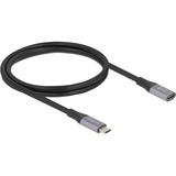 DeLOCK USB-C (male) naar USB-C (female) verlengkabel Zwart/zilver, 1 meter