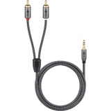 goobay Plus 3,5 mm jack naar 2x stereo RCA (Tulp) adapterkabel Zwart/zilver, 5 meter