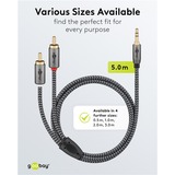 goobay Plus 3,5 mm jack naar 2x stereo RCA (Tulp) adapterkabel Zwart/zilver, 5 meter