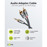 goobay Plus 3,5 mm jack naar 2x stereo RCA (Tulp) adapterkabel Zwart/zilver, 5 meter