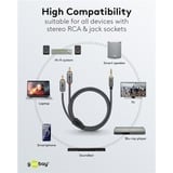 goobay Plus 3,5 mm jack naar 2x stereo RCA (Tulp) adapterkabel Zwart/zilver, 5 meter