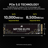 Corsair MP700 ELITE 2 TB SSD Zwart, PCIe 5.0 x4 NVMe, M.2 2280, 3D TLC NAND