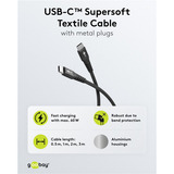 goobay Supersoft USB-C kabel Zwart, 3 meter