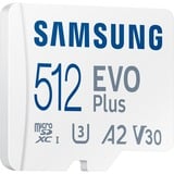 Samsung EVO Plus 512 GB microSDXC geheugenkaart Wit, U3, V30, A2, Incl. SD-Adapter