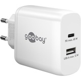 goobay 65W GaN USB-C PD Dual snellader Wit, 1x USB-C, 1x USB-A