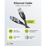 goobay USB-A 3.0 naar RJ45 adapterkabel Zwart/zilver, 1.5 meter