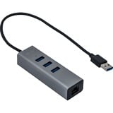i-tec 3-Port USB 3.0 Metal + Gigabit LAN usb-hub Antraciet