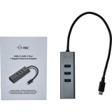 i-tec USB-C Metal HUB 3 Port Giga usb-hub Antraciet