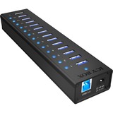 ICY BOX IB-AC6113 usb-hub Zwart, 13x USB 3.0, 1x USB oplaadpoort