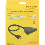 DeLOCK 3x HDMI naar 1x HDMI switch Zwart, 50 centimeter, 4K