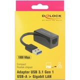 DeLOCK USB-A 3.2 Gen 1 naar RJ-45 Gigabit LAN adapter Zwart, 10/100/1000 Mbps