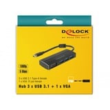 DeLOCK USB-C 3.1 > 3x USB-A 3.0 + 1x VGA usb-hub Zwart, 0,15 meter