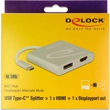 DeLOCK USB-C naar 1x HDMI + 1x DisplayPort adapter Zilver, 4K