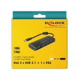DeLOCK USB-C naar 3x USB-A + VGA adapter Zwart