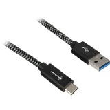 Sharkoon USB-A 3.2 Gen 2 naar USB-C 3.2 Gen 2 kabel Zwart/grijs, 1 meter