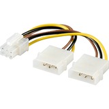 goobay 2x 5,25" (male) naar 6-pin PCIe (female) interne pc-voedingskabel Zwart/geel, 0,15 meter
