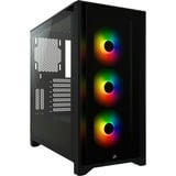 Corsair iCUE 4000X RGB Tempered Glass midi tower behuizing Zwart | 1x USB-A | 1x USB-C | RGB | Tempered Glass