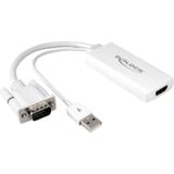 DeLOCK VGA (male) + USB-A (male) naar HDMI (female) adapter Wit, 0,25 meter