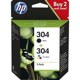 304 zwart /drie-kleuren inktcartridges - 2-pack