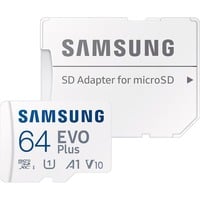 Samsung EVO Plus 64 GB microSDXC geheugenkaart Wit, U1, V10, A1, Incl. SD-Adapter