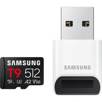 Samsung T9 microSD 512 GB geheugenkaart Zwart, UHS-I U3, Class 10, V30, incl. card reader