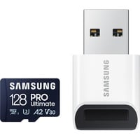 Samsung PRO Ultimate 128 GB microSDXC geheugenkaart Blauw, UHS-I U3, Class 3, V30, Incl. kaartlezer