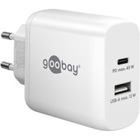 goobay 45W GaN USB-C PD Dual snellader Wit, 1x USB-C, 1x USB-A