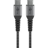 goobay USB-C textielkabel met metalen aansluitingen Grijs/zilver, 0,15 meter, 60W