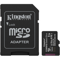 Kingston Canvas Select Plus 1 TB MicroSDXC geheugenkaart Zwart, UHS-I U3, Class 10, V30, Incl. SD Adapter
