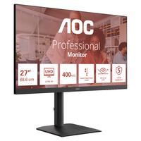 AOC U27E4CV 27" 4K UHD monitor Zwart, 2x HDMI, DisplayPort, 4x USB-A, USB-C, RJ-45