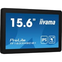 iiyama ProLite TF1633MSC-B1 15.6" touchscreen monitor Zwart, Touch, HDMI, DisplayPort, Audio, USB